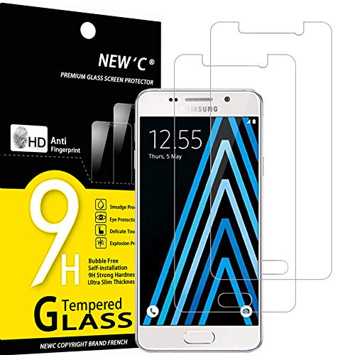 NEW'C 2 Stück, Panzer Schutz Glas für Samsung Galaxy A3 2016, Frei von Kratzern, 9H Härte, HD Displayschutzfolie, 0.33mm Ultra-klar, Ultrabeständig